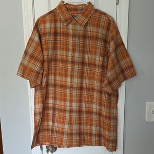 Premier International Casual Plaid Button-Down Shirt in Orange